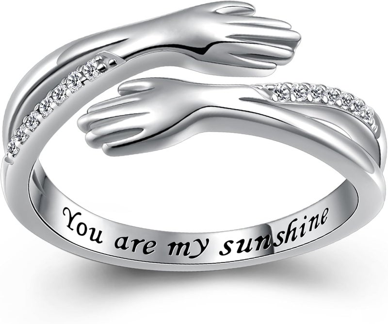 Yearace Hug Ring, S925 Sterling Silver Hug Rings for Women Girl, Hugging Hand Open Promise Ring, Mothers Day Valentine's Day Birthday Gifts - Image 1